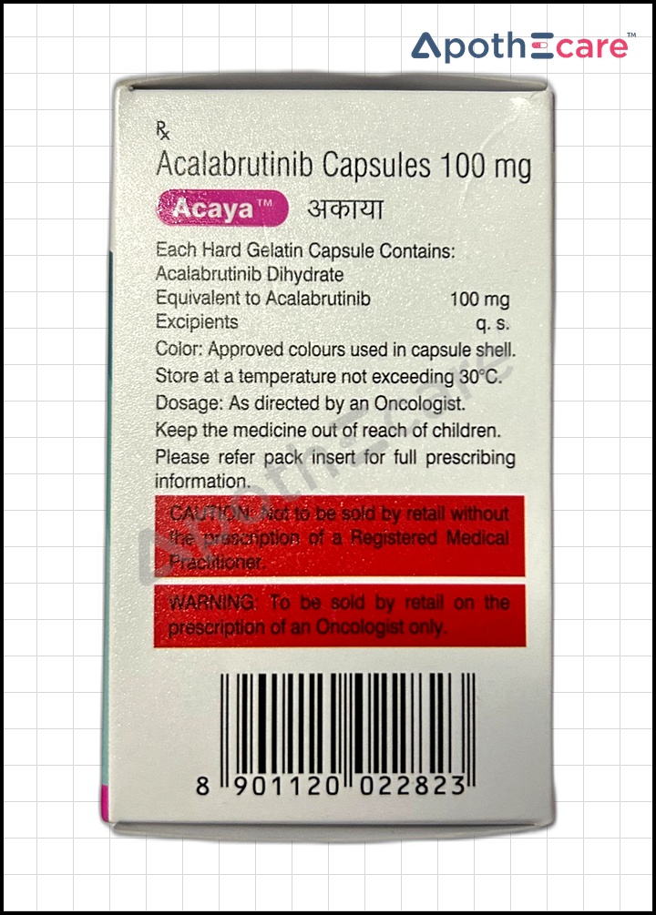 Acaya 100mg capsule contains Acalabrutinib, it is mainly used for the treatment of blood cancer.