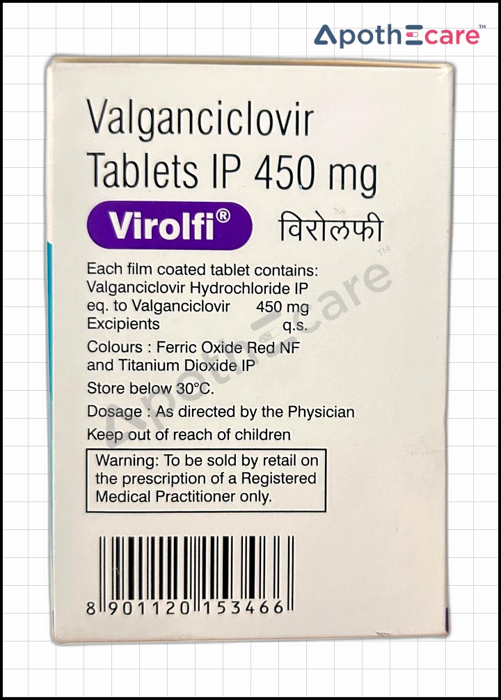 Virolfi 450mg Tablet, an antiviral medication used to treat cytomegalovirus infections.