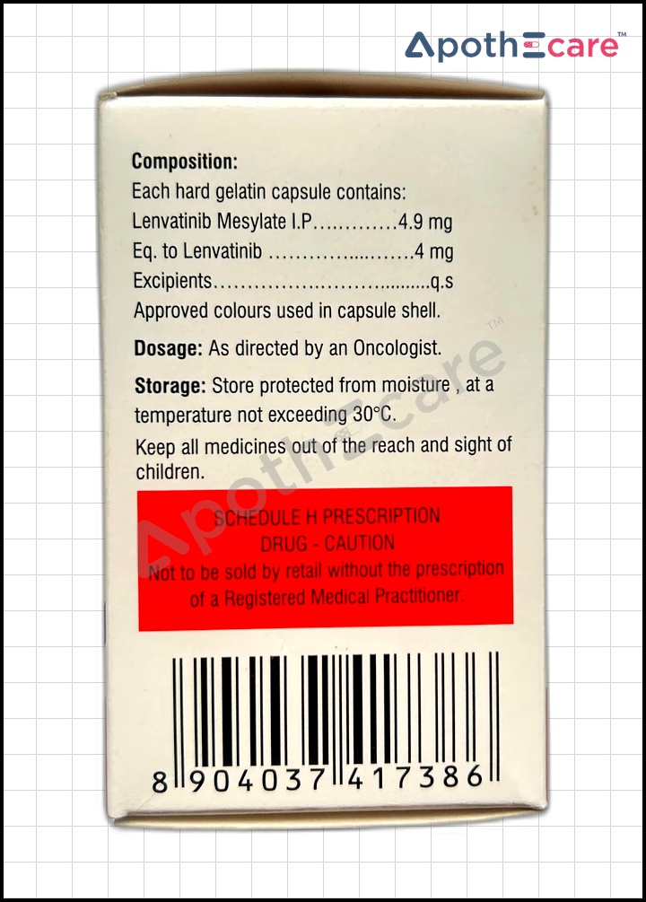 Lenvat 4mg Capsule is used to treat thyroid, renal, and hepatocellular carcinomas.