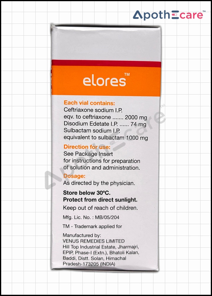 Elores 3gm injection  used in the treatment of a variety of bacterial infections.