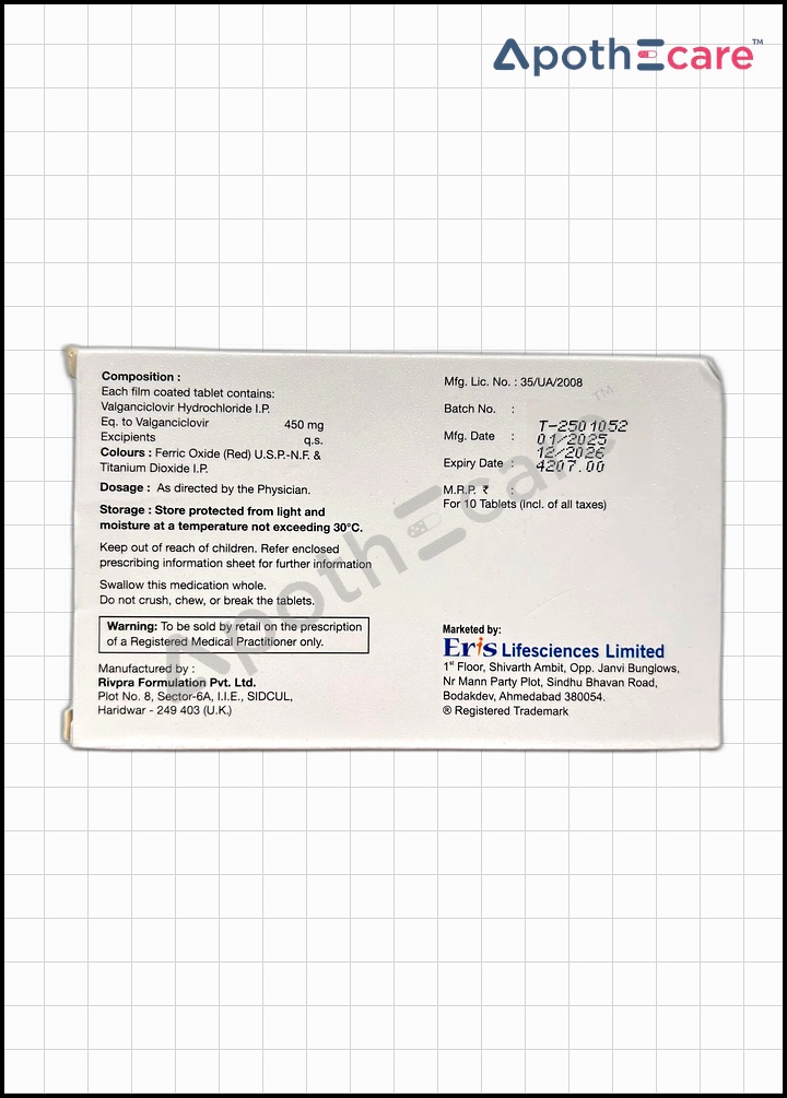 Cymgal 450mg Tablet is used to treat cytomegalovirus infections.