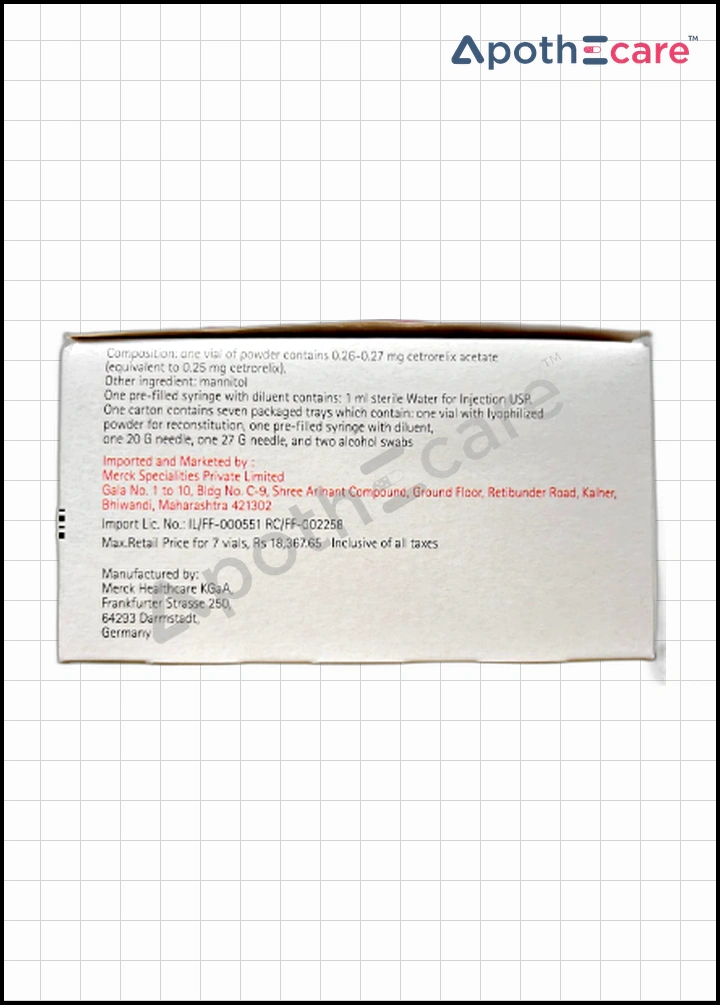 Cetrotide 0.25mg Injection used in Prevention of Premature Ovulation.