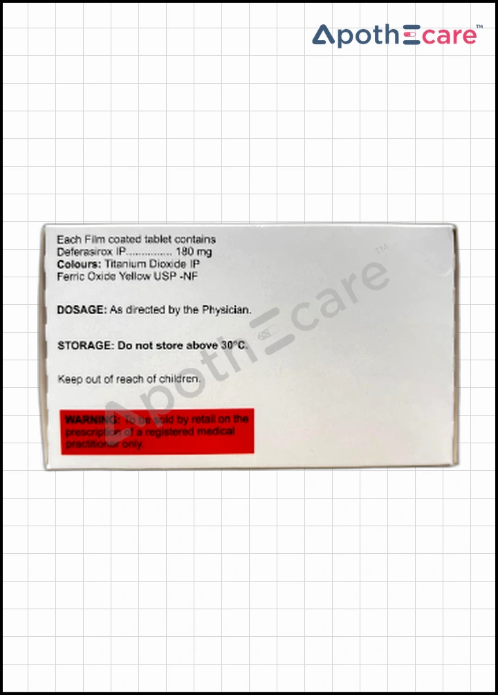 Ferasiro 180mg Tablet is used to treat thalassemia, sickle cell anemia.