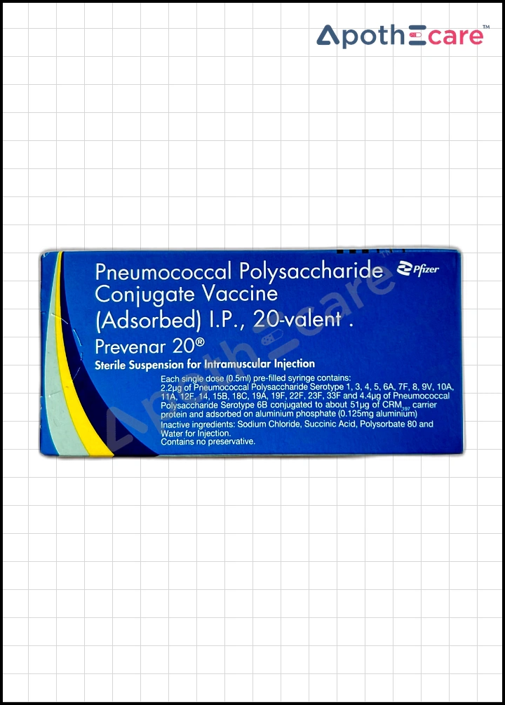Prevenar 20 Vaccine is a Pneumococcal conjugate vaccine used to prevent infections caused by the bacterium Streptococcus pneumoniae.