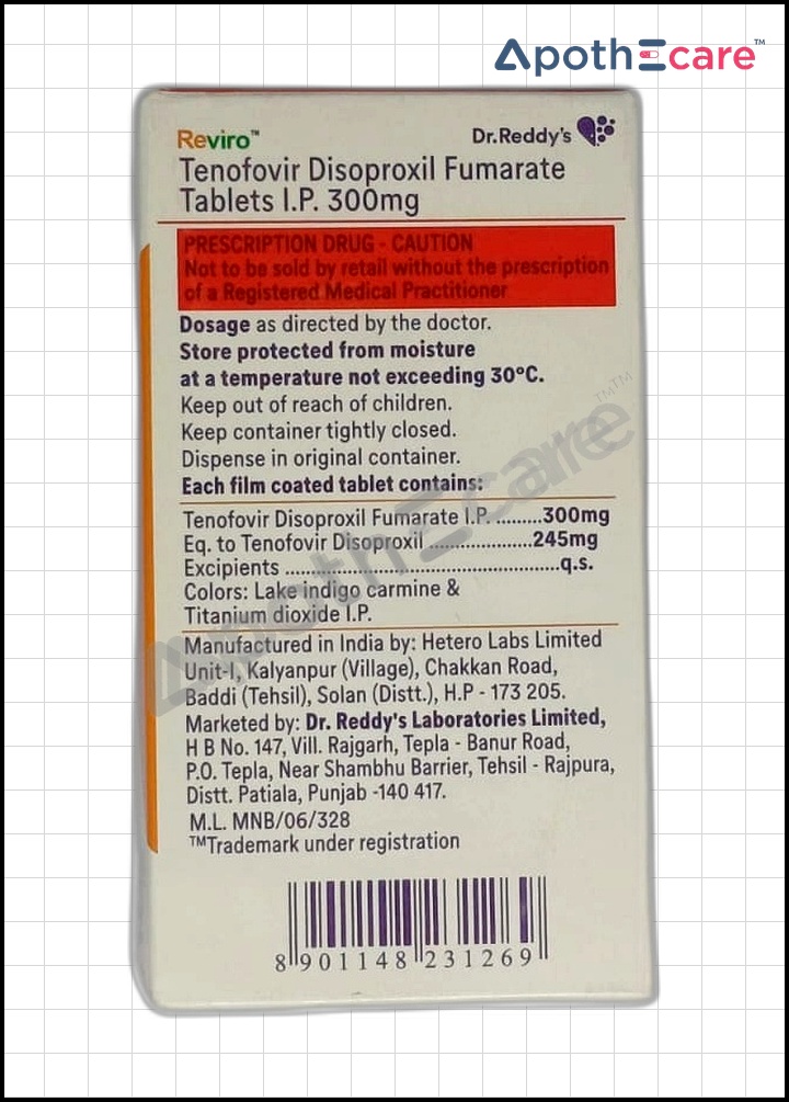 Reviro 300mg Tablet antiviral medication used to treat HIV-1 infection and chronic hepatitis B infection