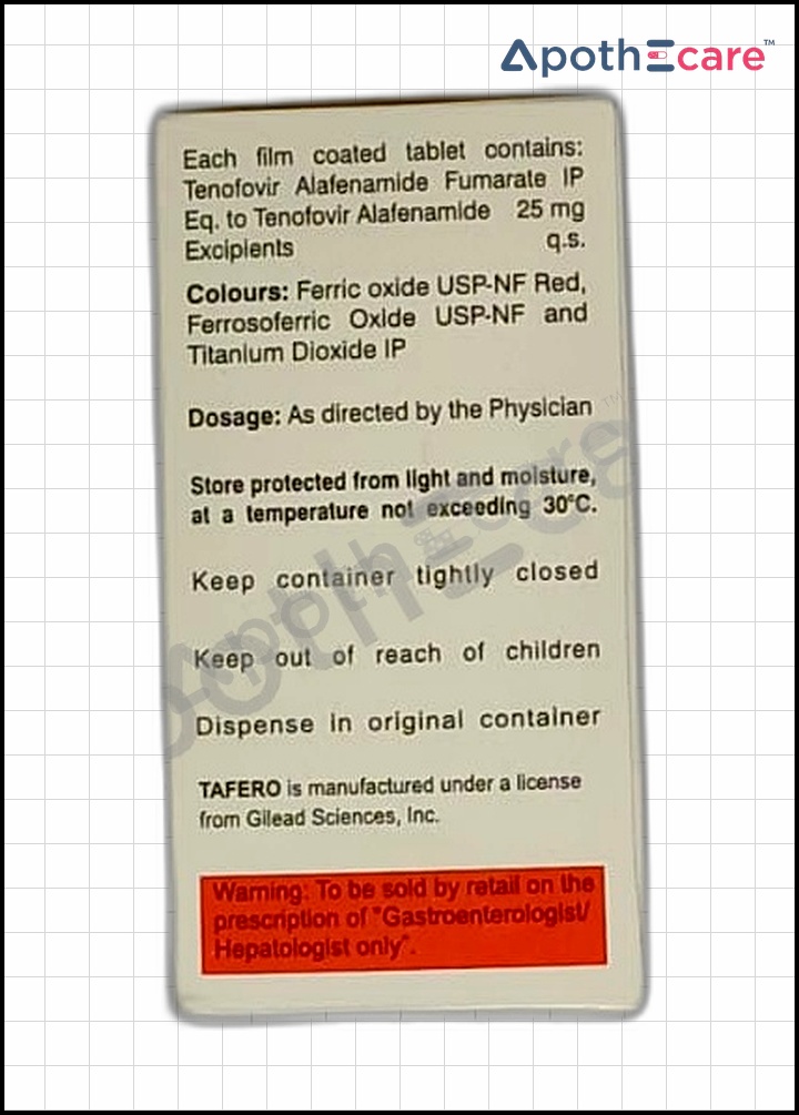 tafero-25mg-tablet used to Treat Chronic Hepatitis B virus infection, HIV Infection