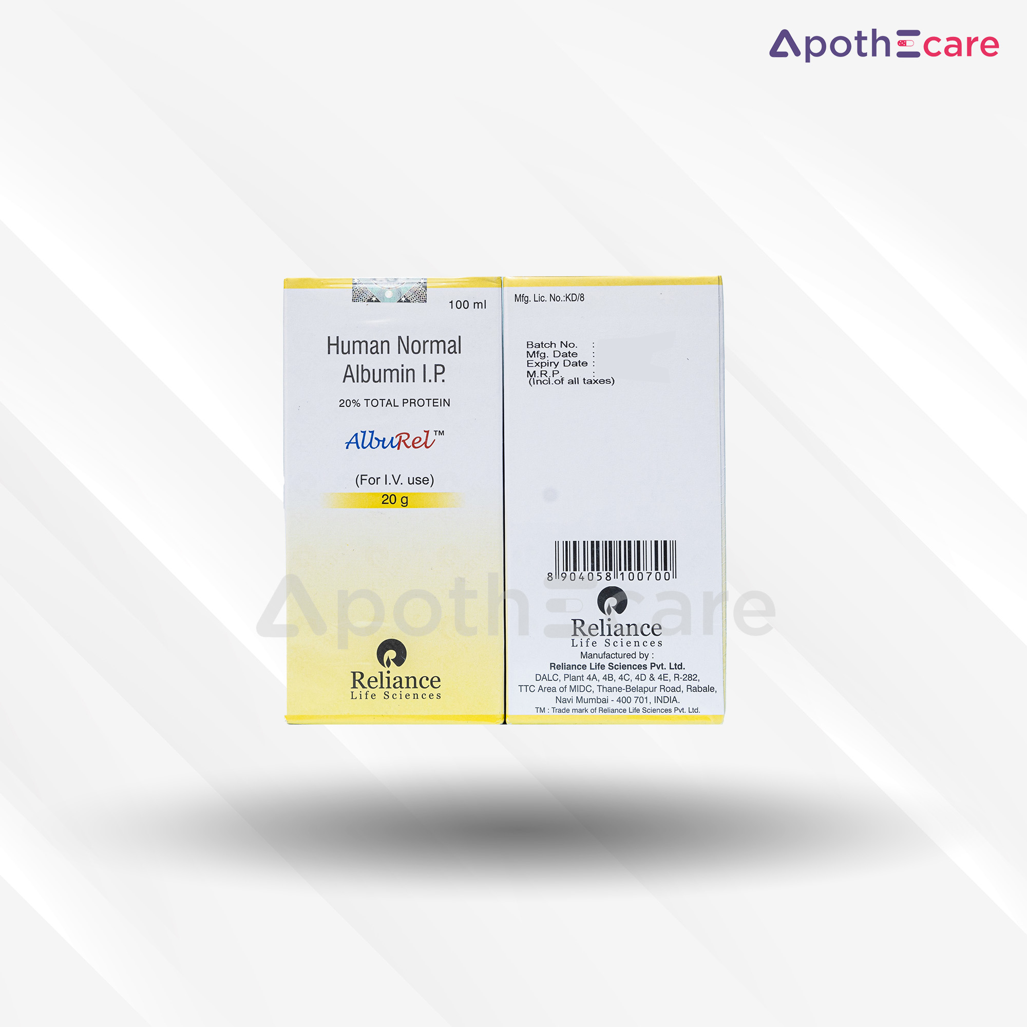 Alburel 20/100ml vial, a medication used for treating albumin deficiency.