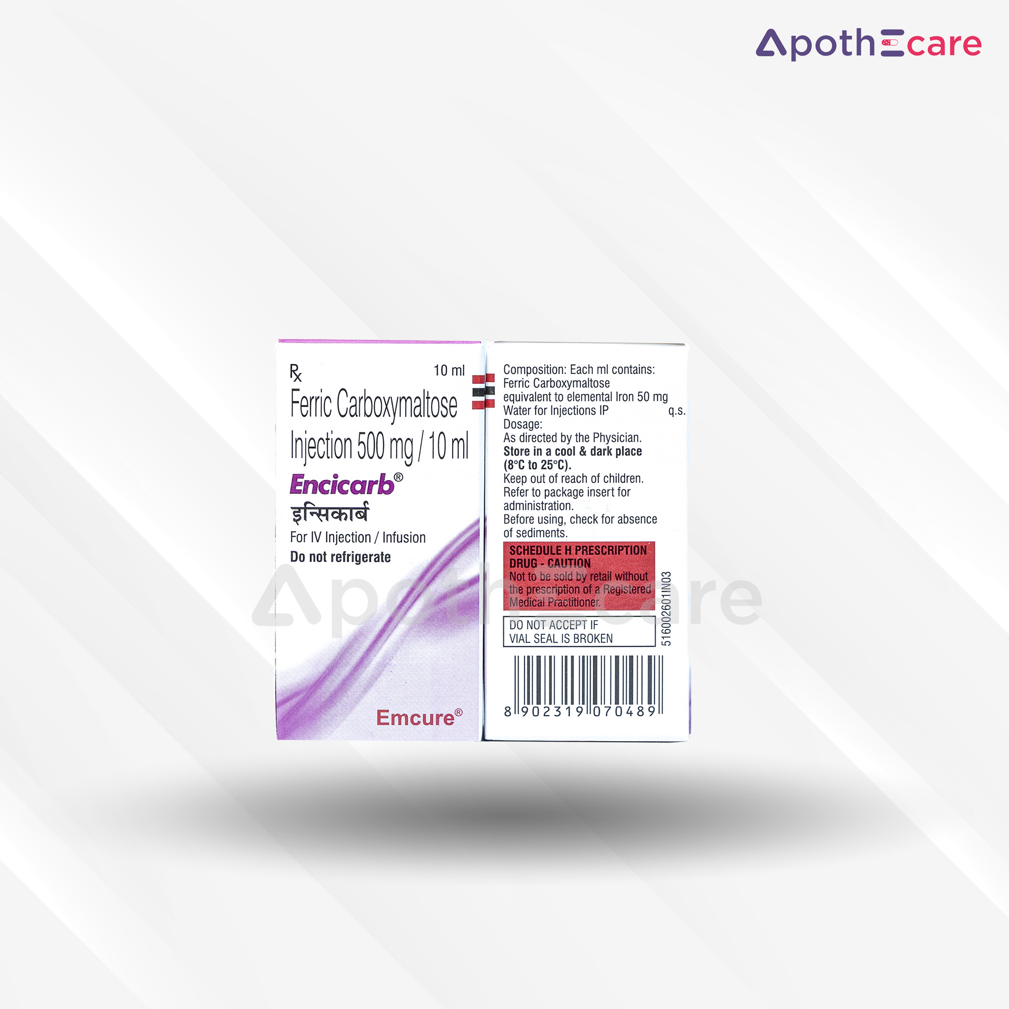 Encicarb 500mg/10ml Injection, a medication for anemia treatment.