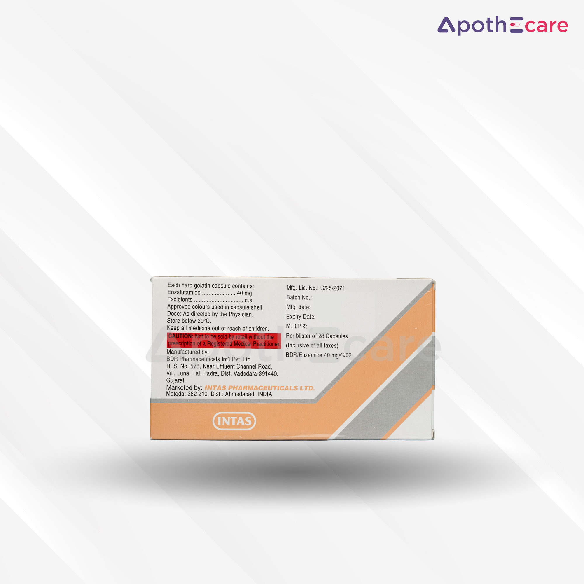 Enzamide 40mg strip, a medication for treating prostate cancer.