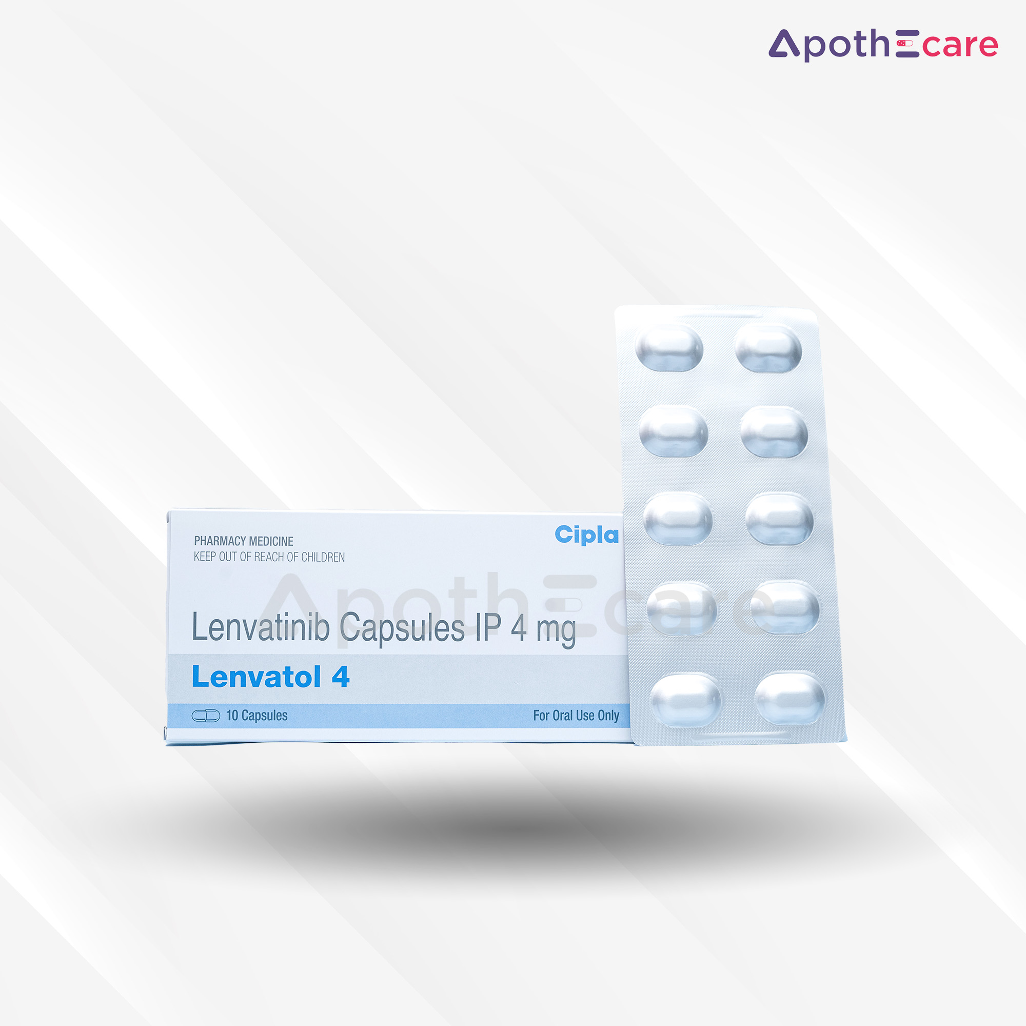 Lenvatol 4mg Capsule pack of 10, used for cancer treatment.