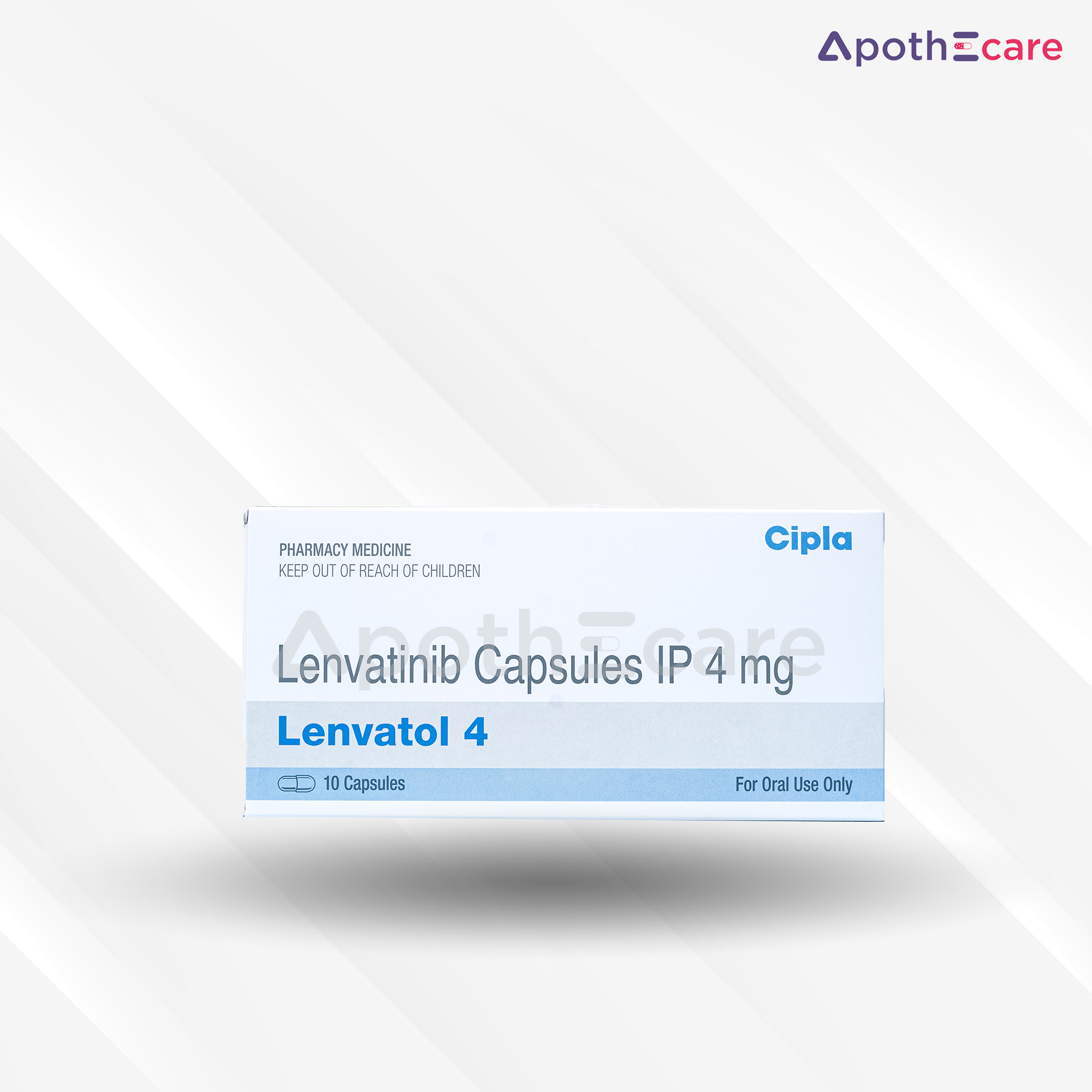 Lenvatol 4mg Capsule pack of 10, used for cancer treatment.