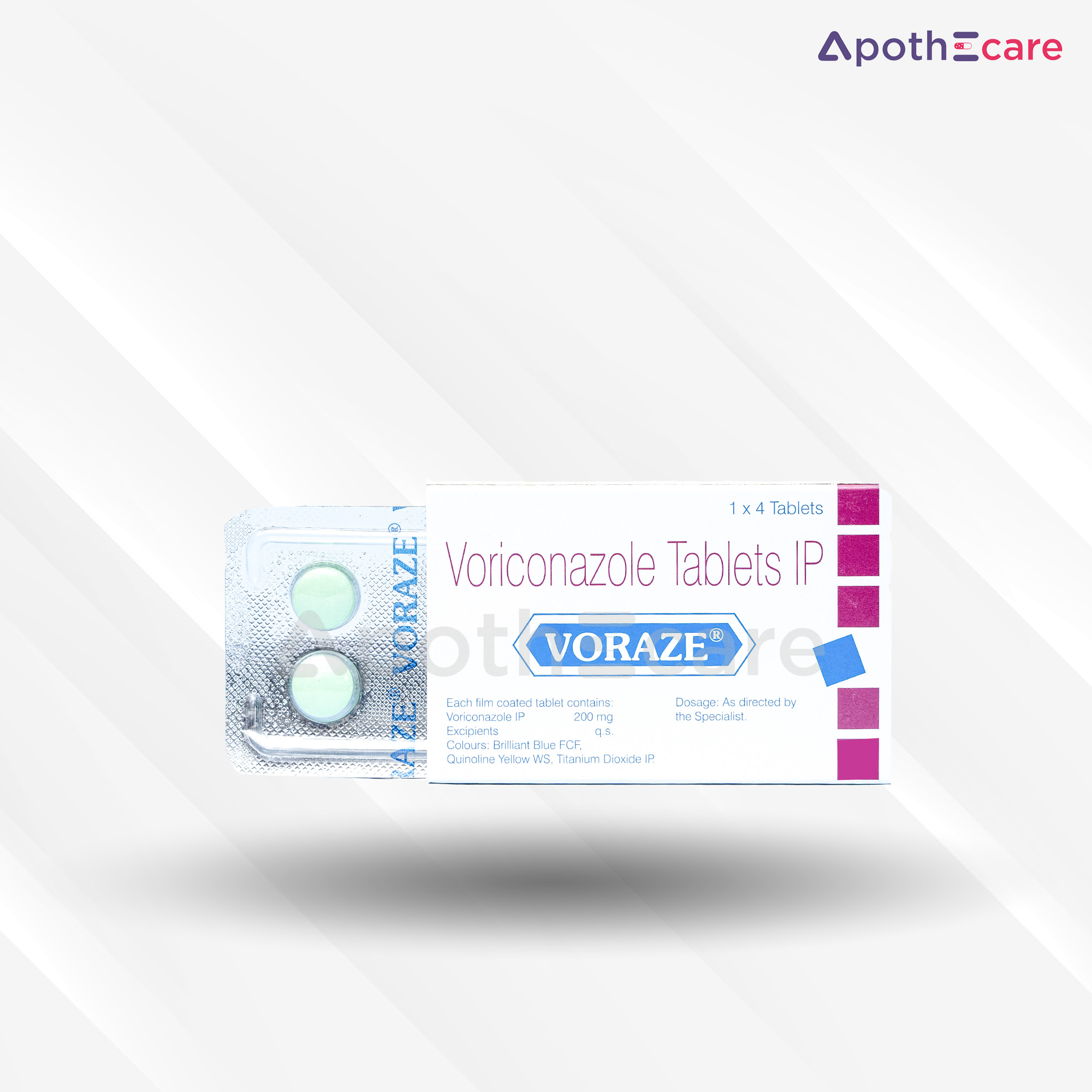 Voraze 200mg tablet pack of 4, used for fungal infections.