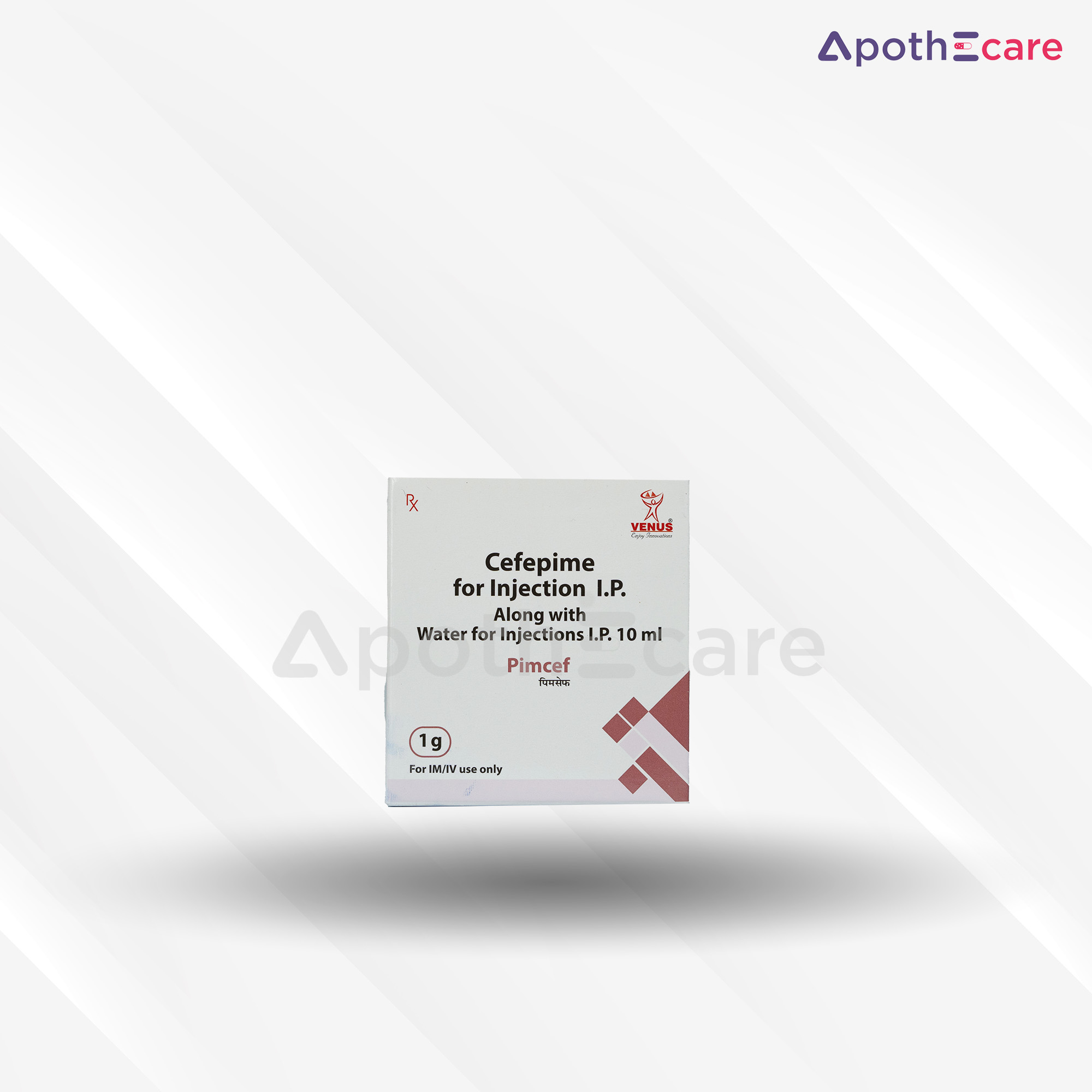 Pimcef 1gm injection with WFI, used for bacterial infections.