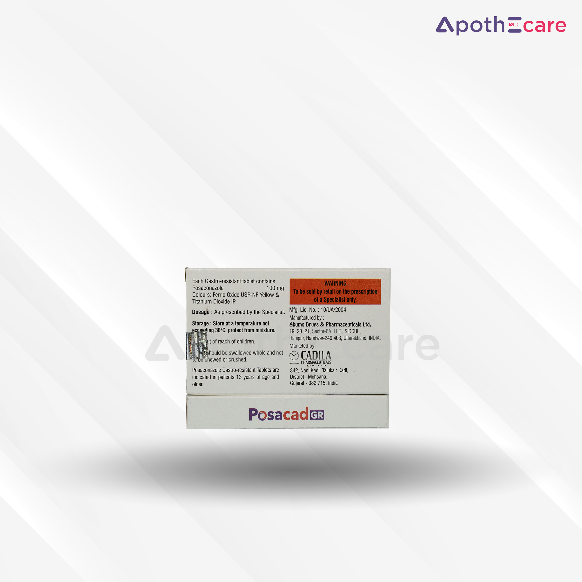 Posacad GR 100mg Tablet, a drug used to treat fungal infections.