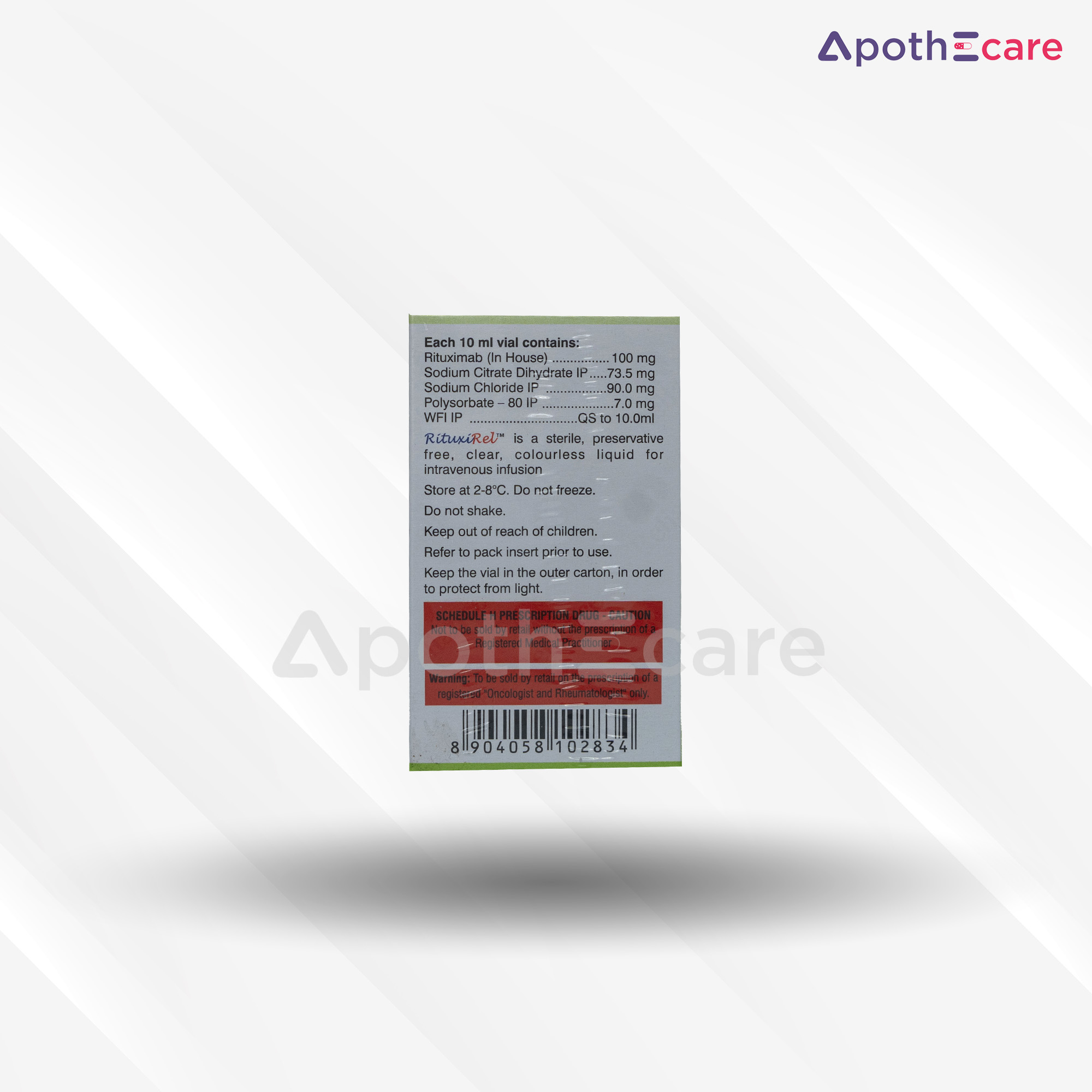 Rituxirel 100mg Injection, used to treat certain types of cancers and autoimmune diseases.