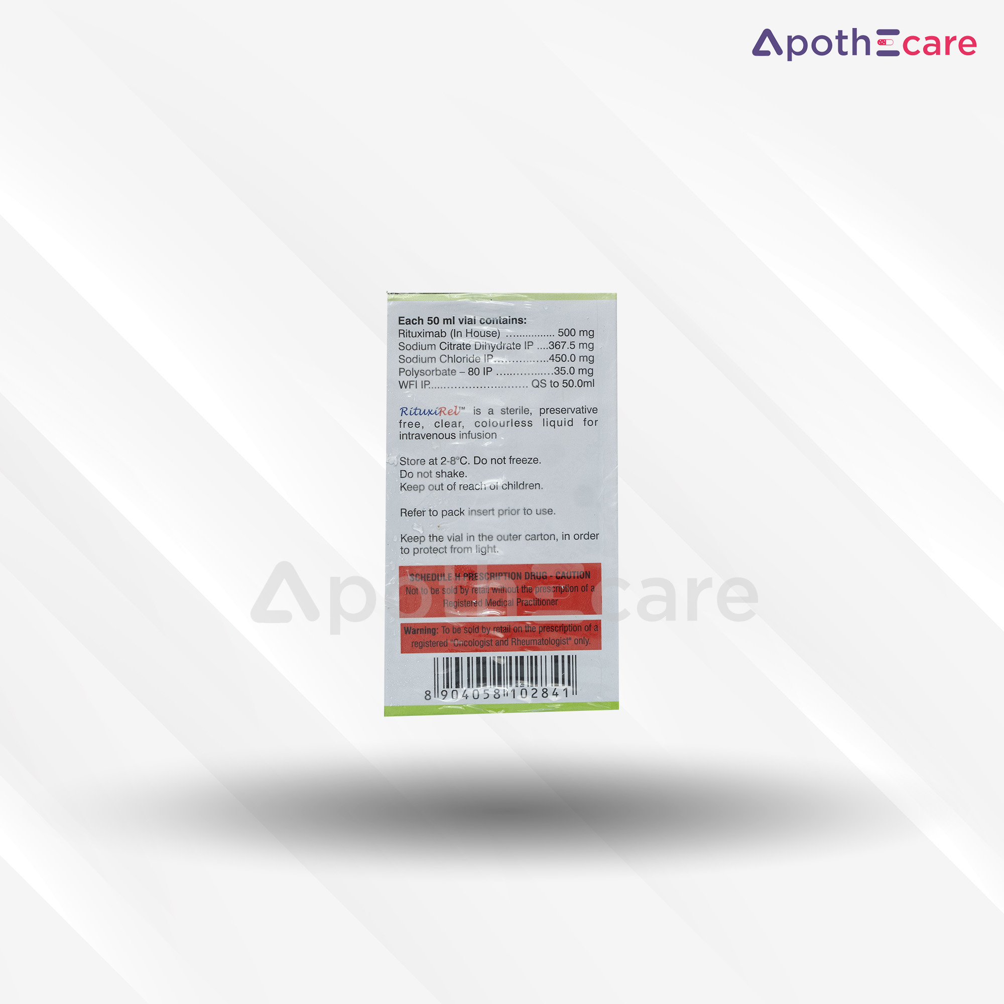 Rituxirel 500mg Injection, used to treat certain types of cancers and autoimmune diseases.