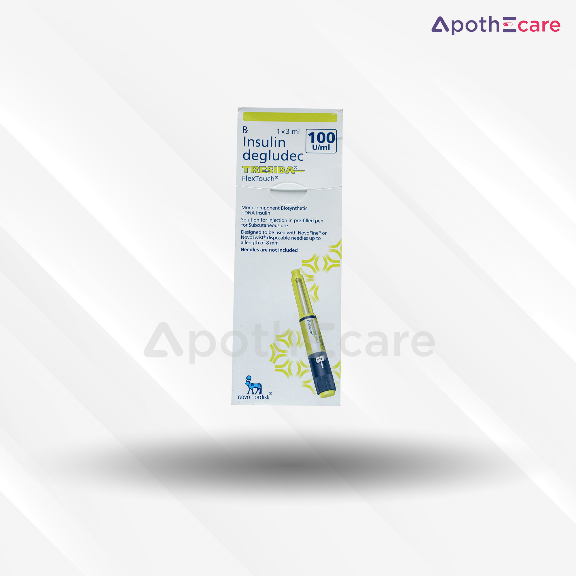 Tresiba 100 IU/ml Flextouch, used for managing blood sugar levels in individuals with diabetes.