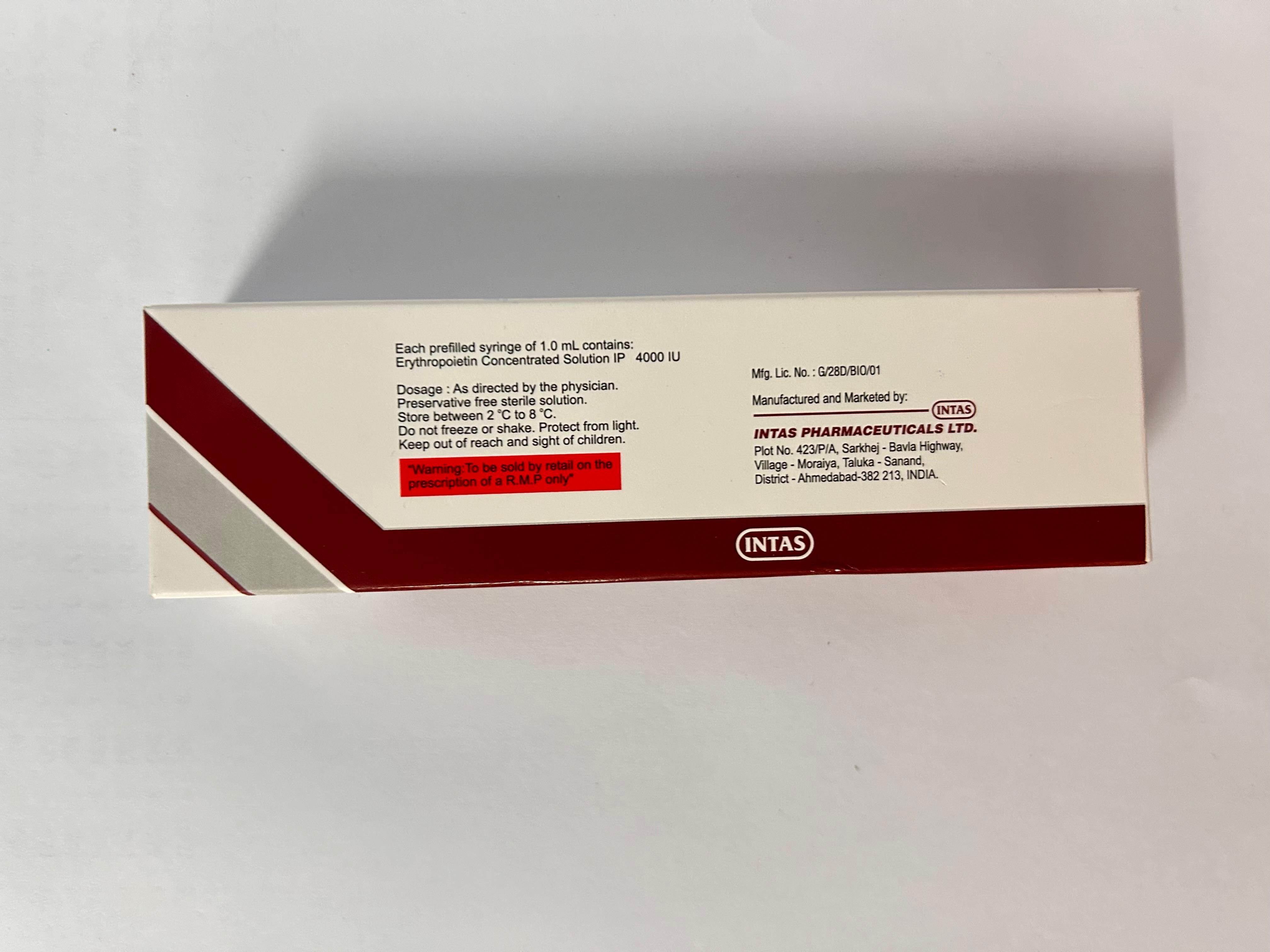 Renocel 4000IU Injection, is used to treat anemia from HIV treatment, cancer chemotherapy.