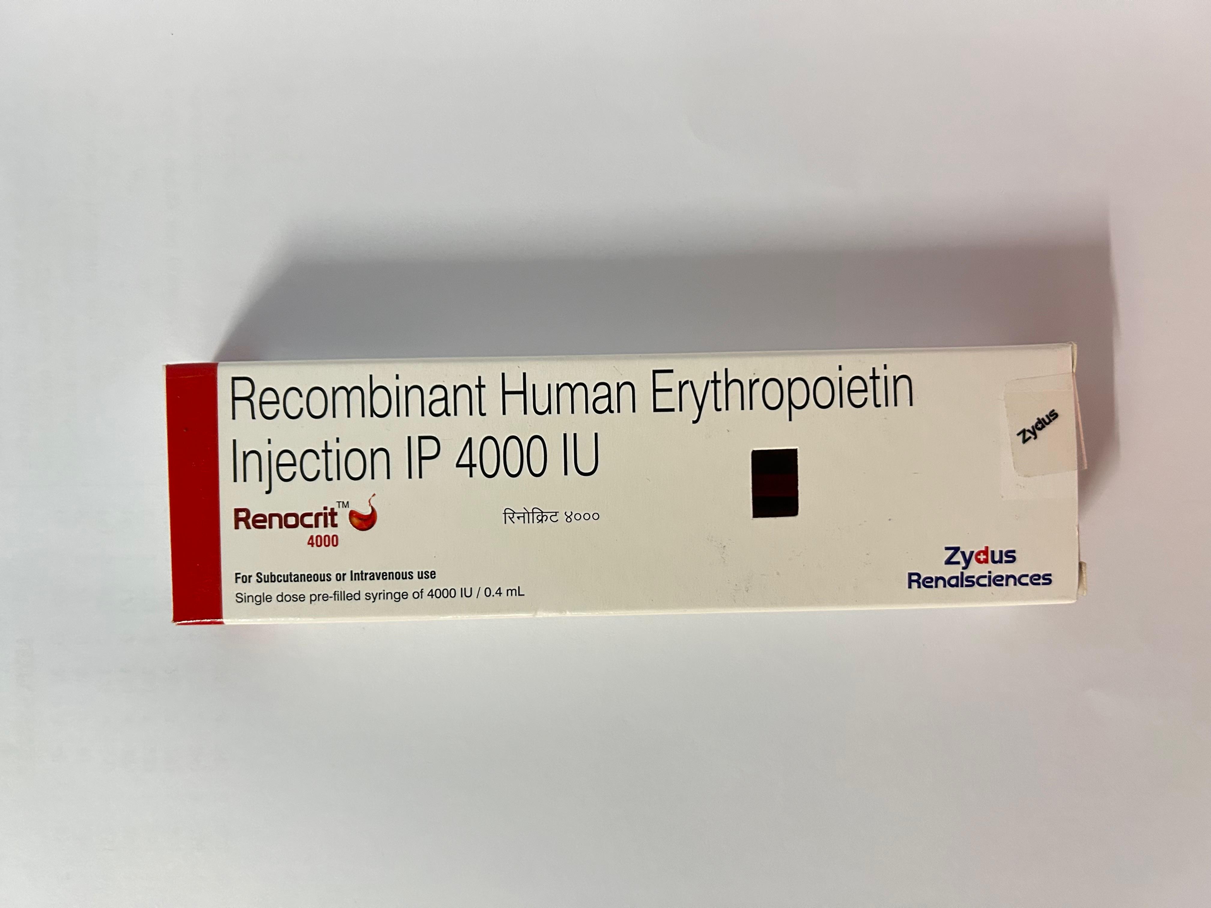Renocrit 4000IU Injection, is used to treat anemia from HIV treatment, cancer chemotherapy