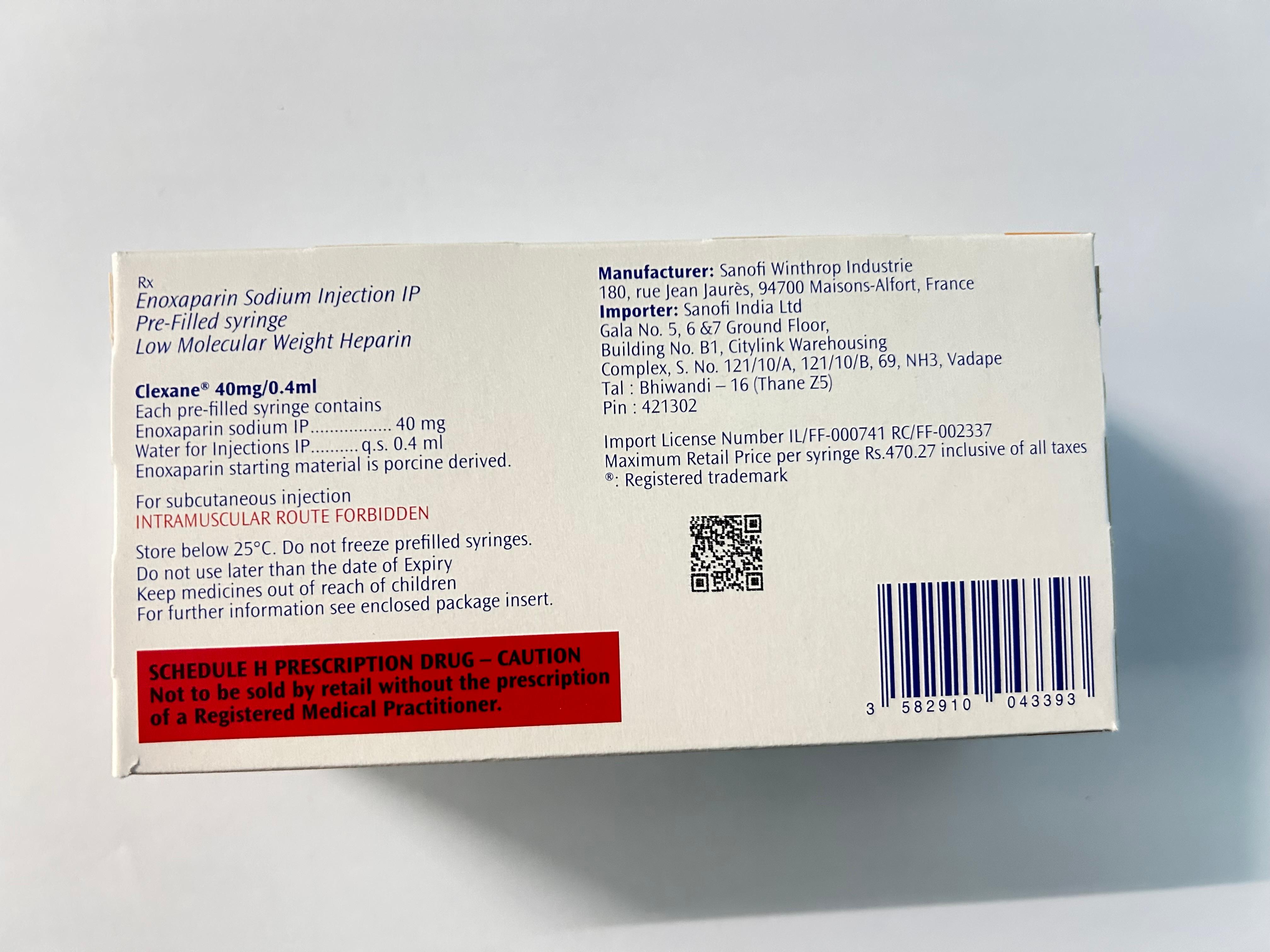 Clexane 40mg Injection, that is used as an anticoagulant to prevent and treat blood clots.