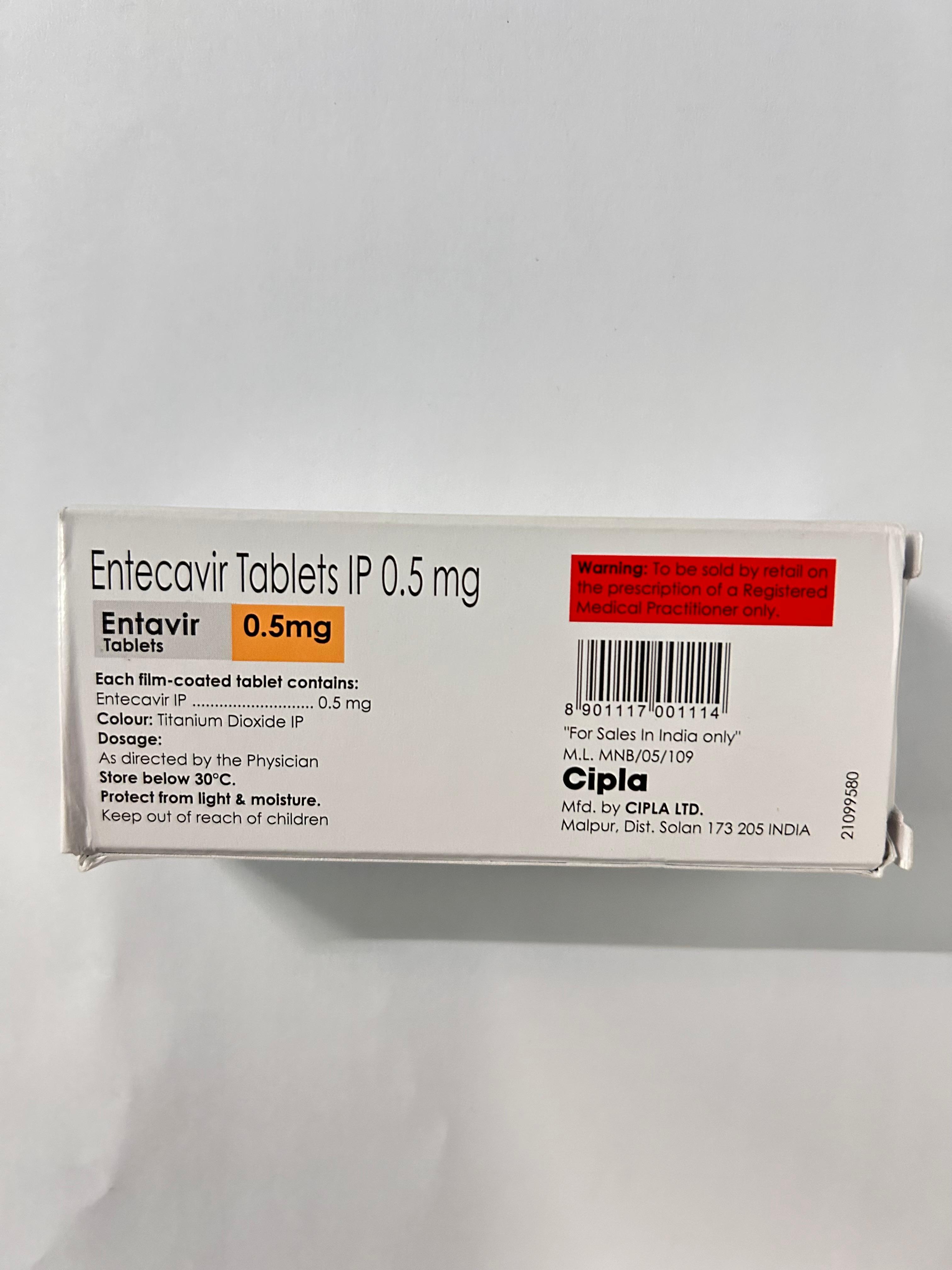 Entavir 0.5mg Tablet, an antiviral medication used primarily for the treatment of chronic hepatitis B infection.