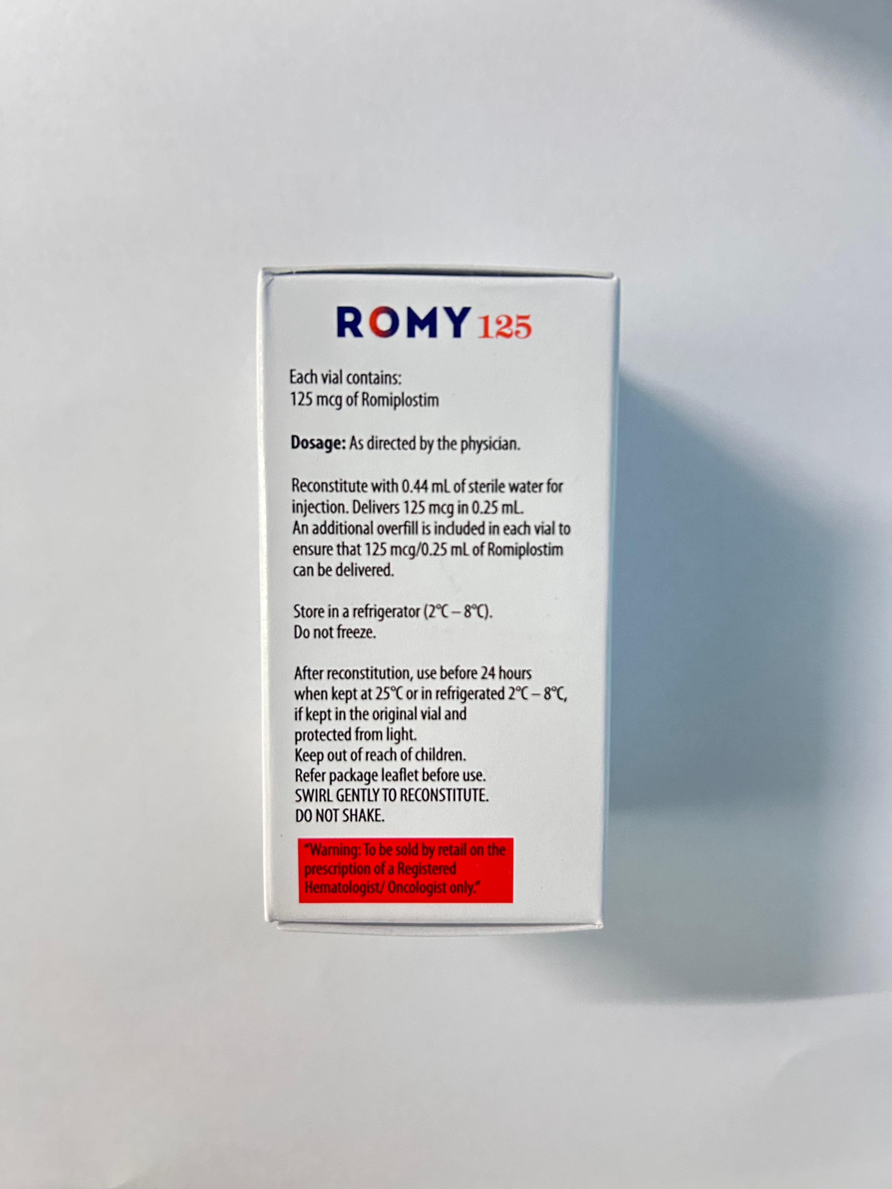 Romy 125mcg Injection, used primarily to treat thrombocytopenia and thrombocytopenic purpura