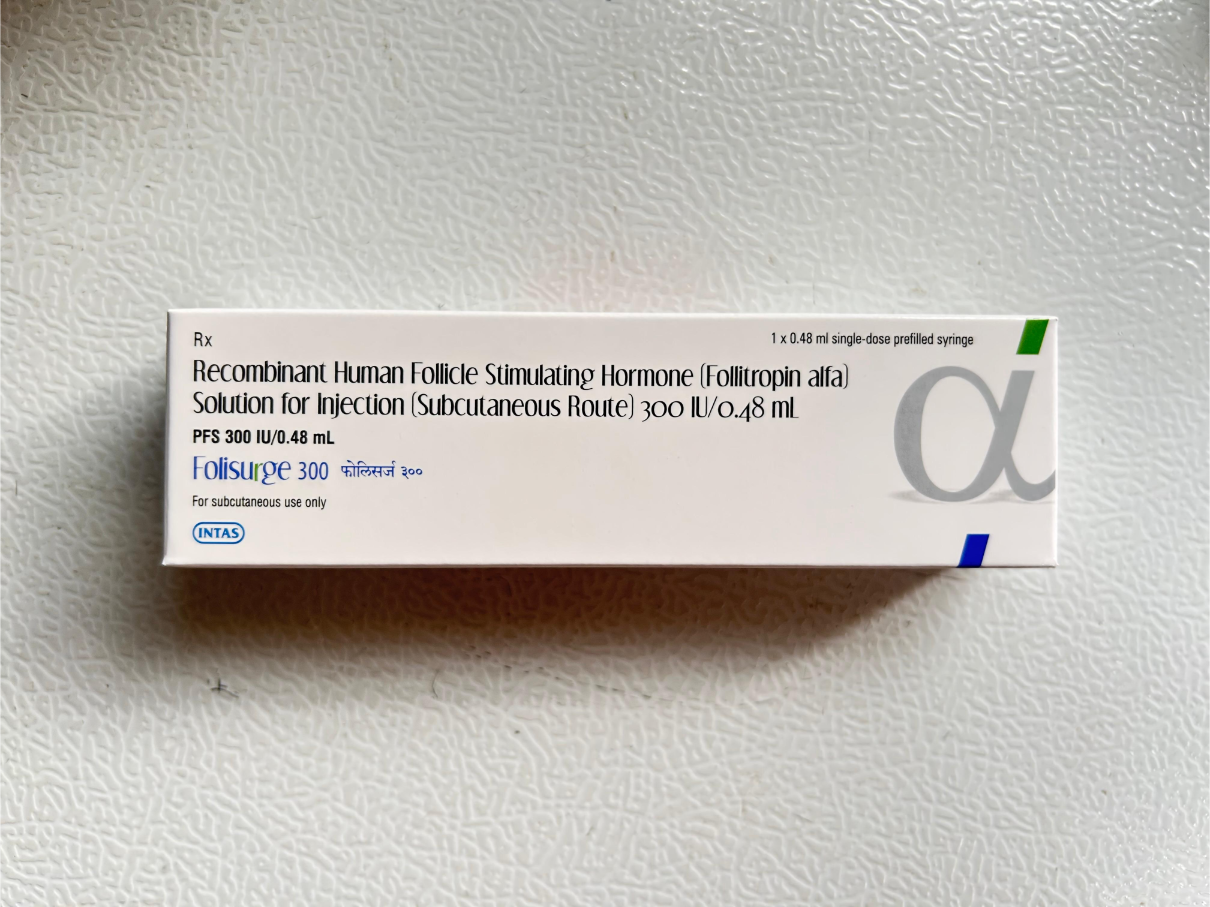 Folisurge 300IU Injection,  which is commonly used in fertility treatments.